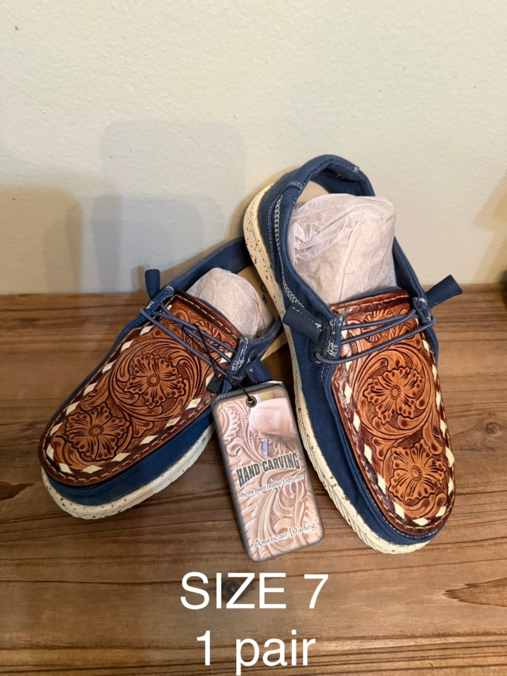 NWT American Darling Tooled leather loafers Navy